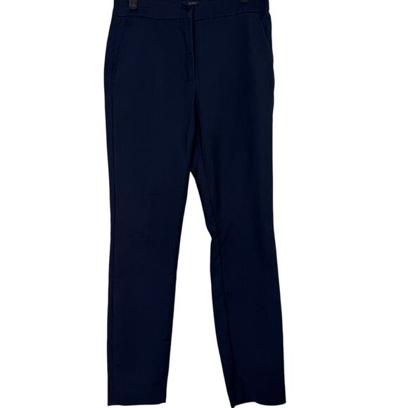 Zara Chino Crop Trouser Dress Pant Stretch Straight Leg Pockets 6 Navy Blue - Picture 14 of 15